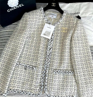chanel round neck woven jacket
