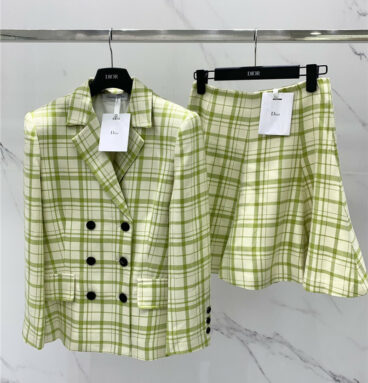 dior yellow wool plaid suit