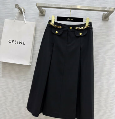 celine gold buckle waist chain stitching waist skirt