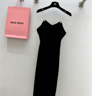 miumiu new diamond chain sling silk velvet dress