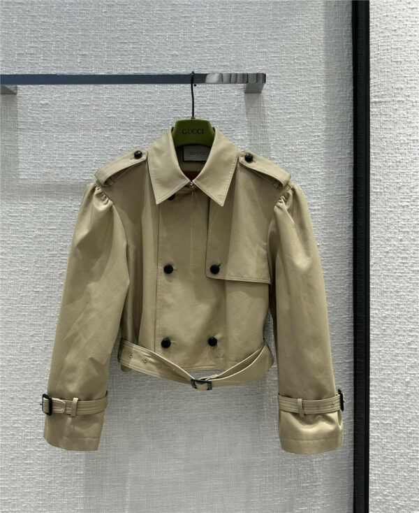 gucci khaki cropped trench coat