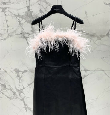 YSL new leather suspender skirt