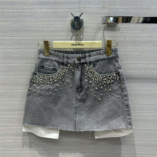 miumiu stone gray denim miniskirt