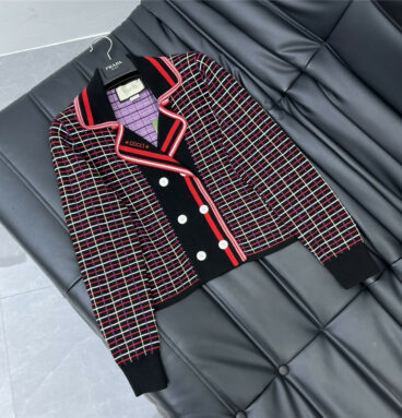 gucci checked color contrast knitted cardigan