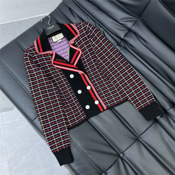 gucci checked color contrast knitted cardigan