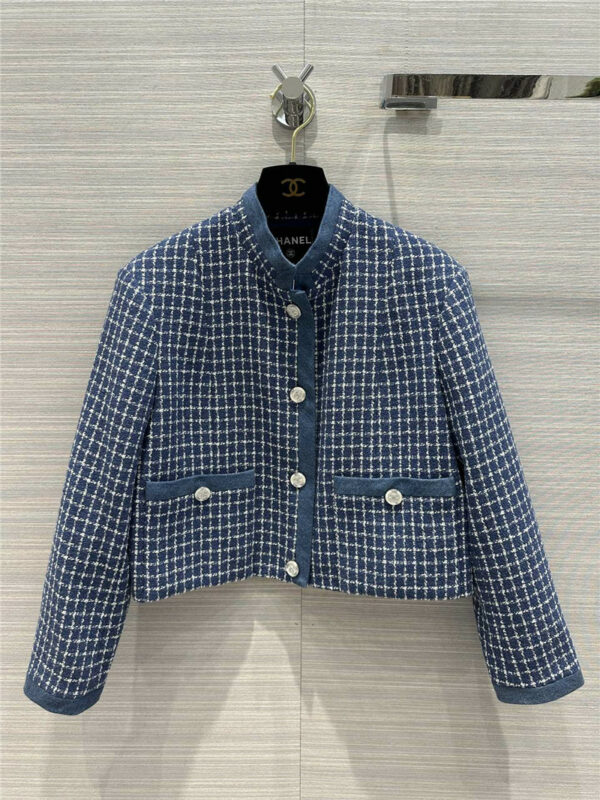 Chanel denim blue plaid box design jacket small coat
