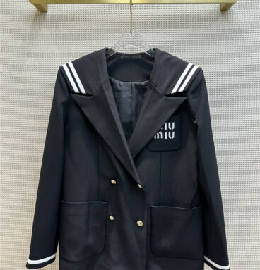 miumiu navy style large lapel blazer