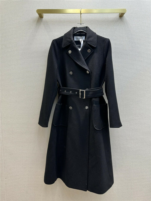 Dior double-breasted star gold buckle embellished woolen coat