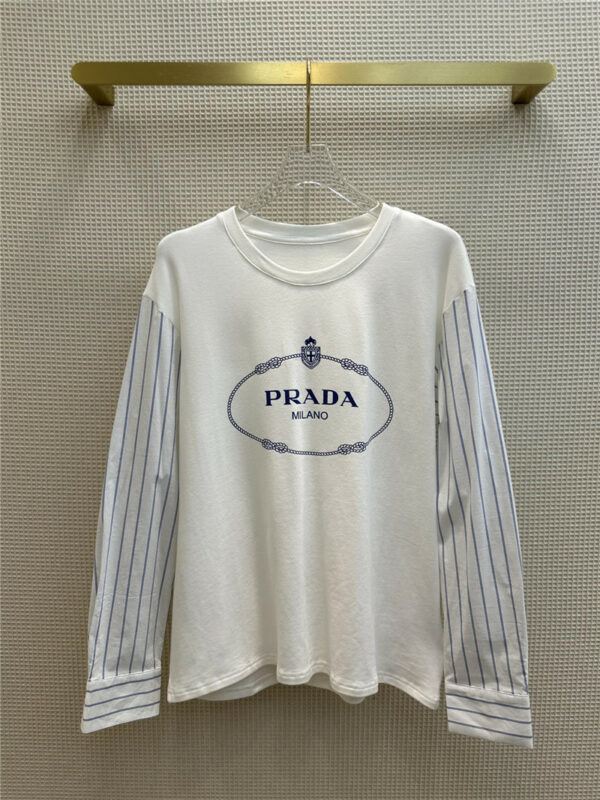 prada sleeve striped cotton paneled pullover sweatshirt