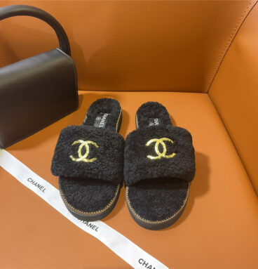 Chanel new fur slippers