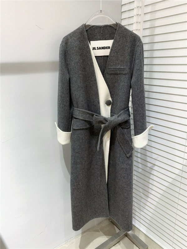 jil sander color contrast paneled wool coat