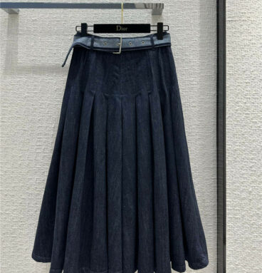 dior raw blue denim long skirt