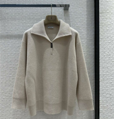 Brunello Cucinelli Polo Cashmere Knit Sweater with Lapel Collar