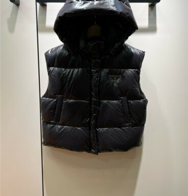 prada triangle badge hooded down cropped vest