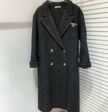 prada inverted triangle 𝐥𝐨𝐠𝐨 double breasted wool coat