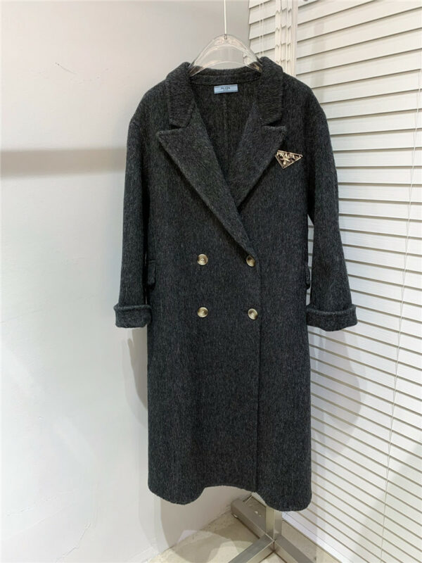 prada inverted triangle 𝐥𝐨𝐠𝐨 double breasted wool coat