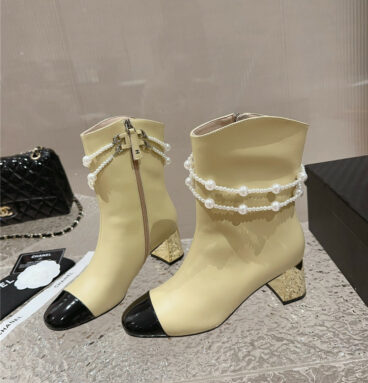 Chanel pearl accessories high heel boots