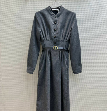 Dior early autumn new gray woolen stand collar dress