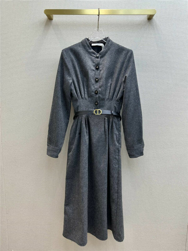 Dior early autumn new gray woolen stand collar dress