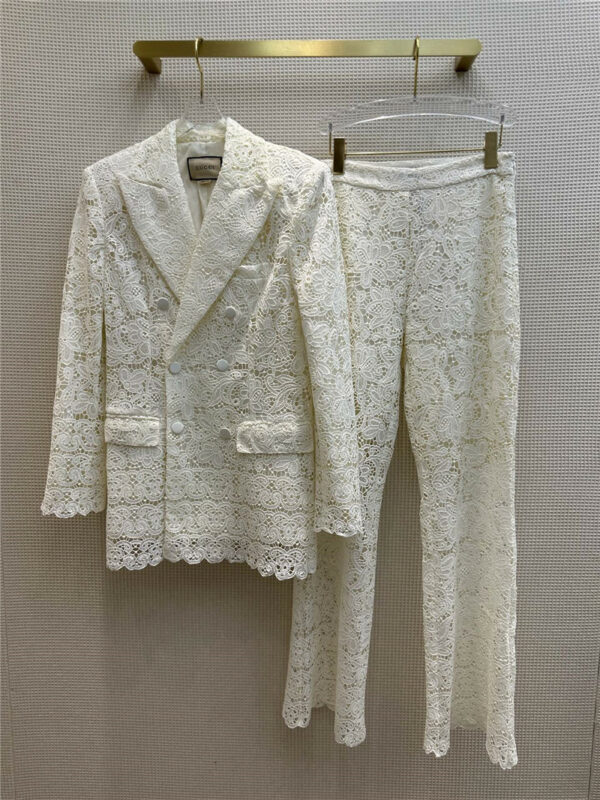 gucci lace suit + lace high waist pants suit