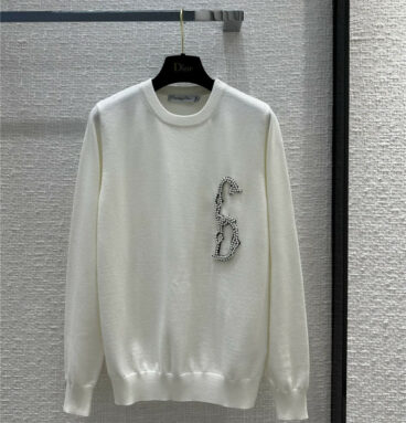 dior pearl embroidered round neck sweater