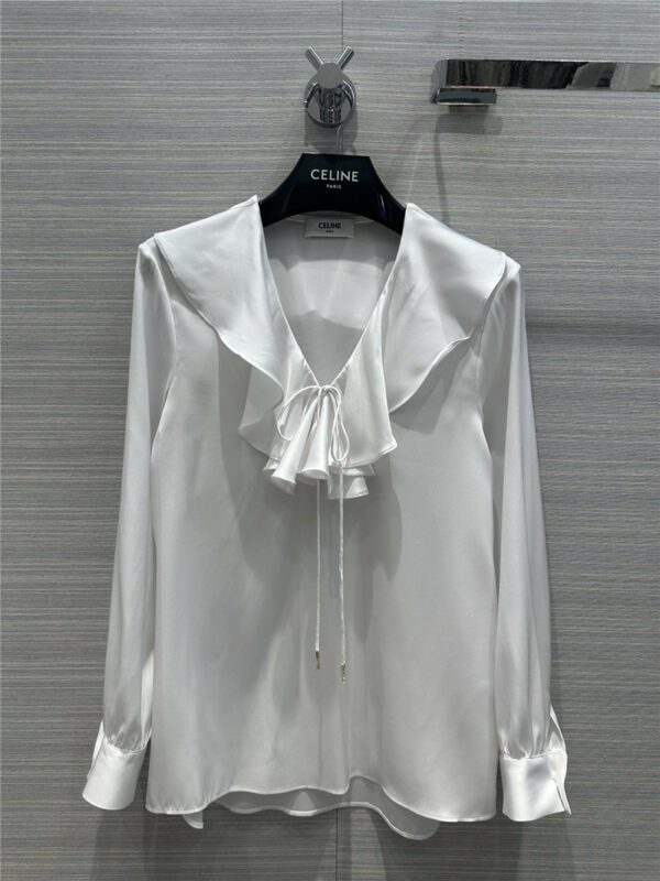celine vintage French elegant silk white shirt
