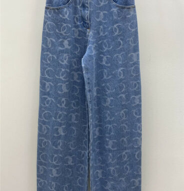 Chanel hot style logo + letter straight wide leg jeans