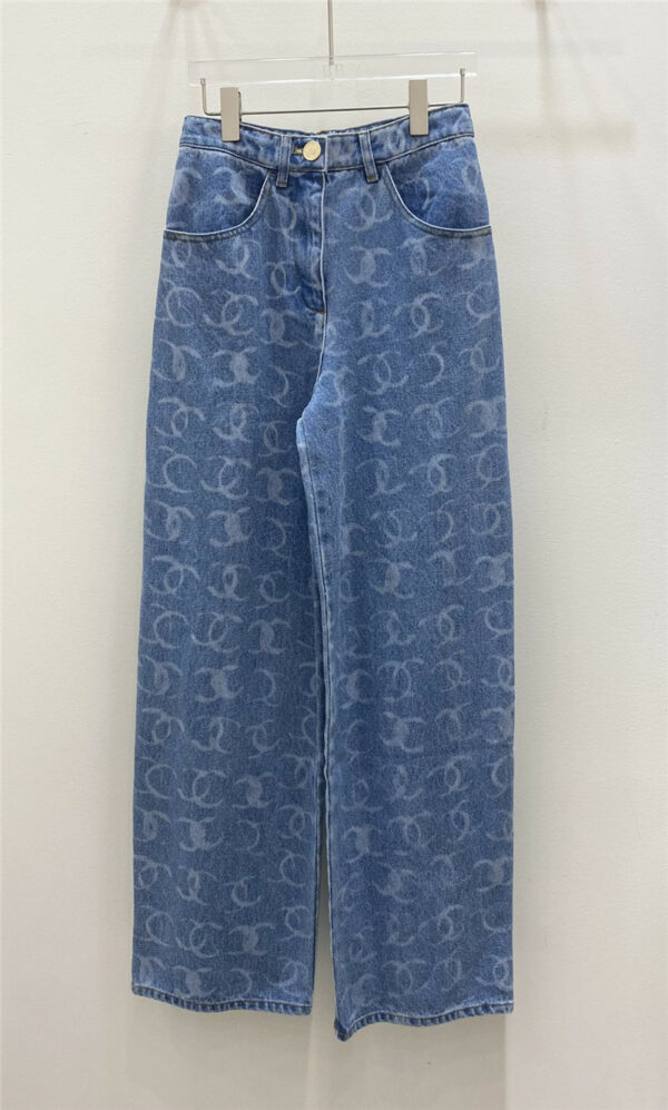 Chanel hot style logo + letter straight wide leg jeans