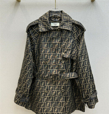 fendi classic double F pattern jacquard mid-length trench coat