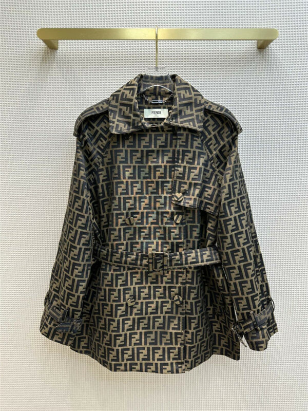 fendi classic double F pattern jacquard mid-length trench coat