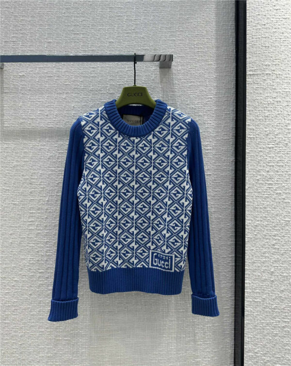 gucci blue and white check GG knitted sweater