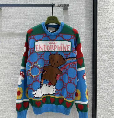gucci dopamine colored intarsia bear sweater