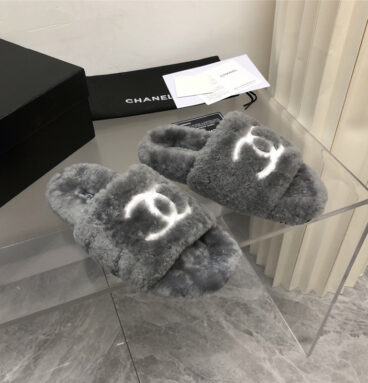 chanel fur slippers