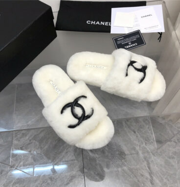 chanel fur slippers