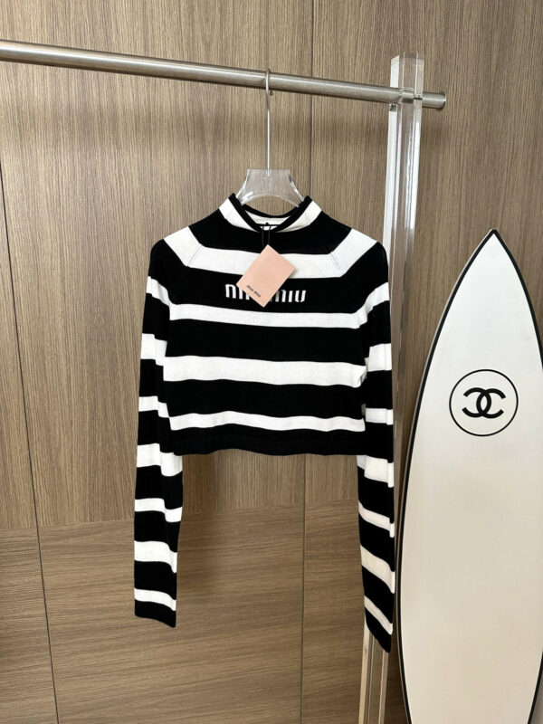 miumiu transitional light cashmere striped knitted top