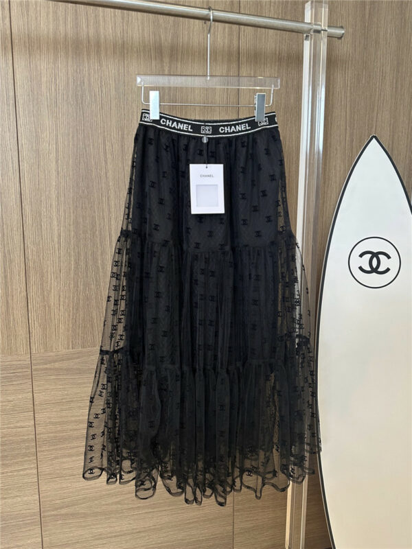 Chanel double C flocking mesh skirt