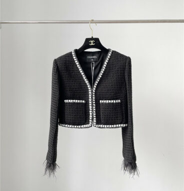 Chanel V-neck wool woven tweed short coat