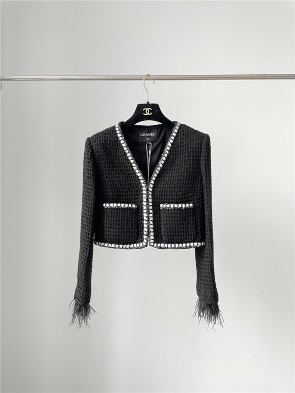 Chanel V-neck wool woven tweed short coat