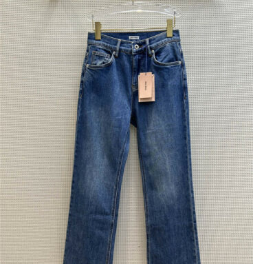 miumiu back pocket letter logo embroidery cropped jeans