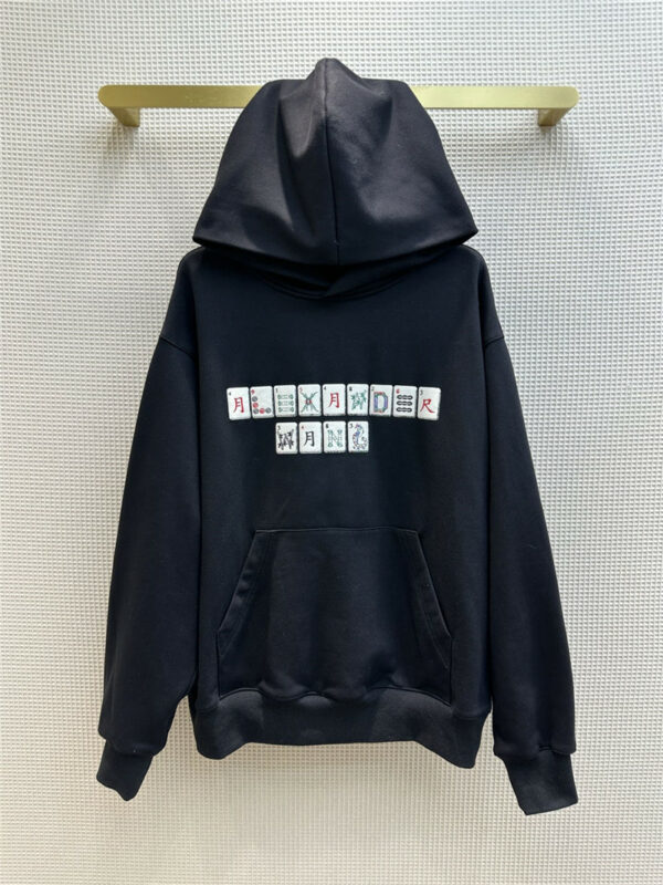 alexander wang hooded mahjong print fleece sweatshirt