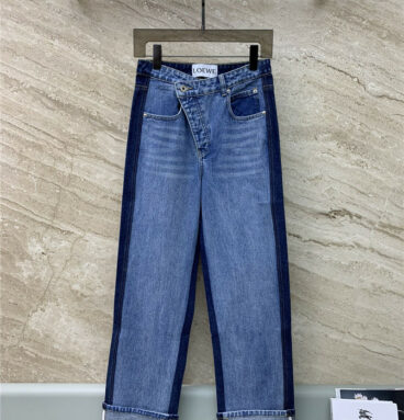 loewe slanted-rise two-tone high-rise straight-leg jeans