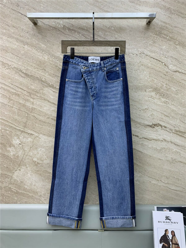 loewe slanted-rise two-tone high-rise straight-leg jeans
