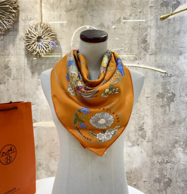 Hermès "Flower Map" 90 cm scarf