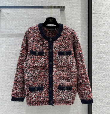 chanel red white blue variegated cardigan small coat