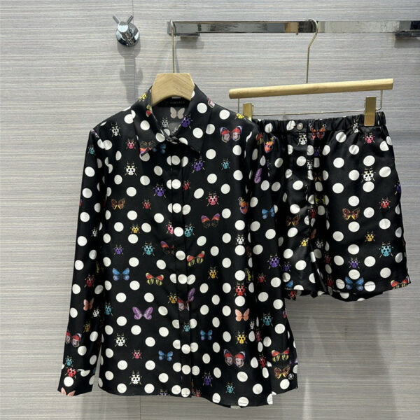 versace polka-dot beetle-print silk suit