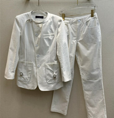 louis vuitton LV white suit jacket + straight pants suit