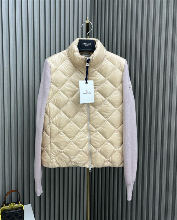 moncler stand collar paneled cashmere knitted down jacket