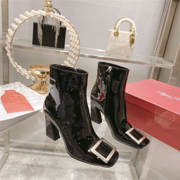 Roger vivier metal square buckle ankle boots