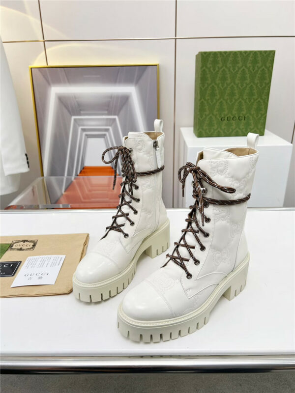 gucci double G electric embroidery version lace-up 8 inch boots