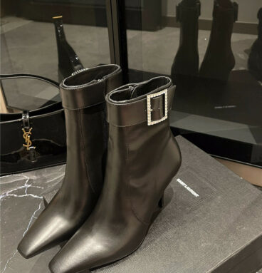 YSL autumn and winter square diamond buckle ankle boots
